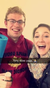 Tony takes yoga. 